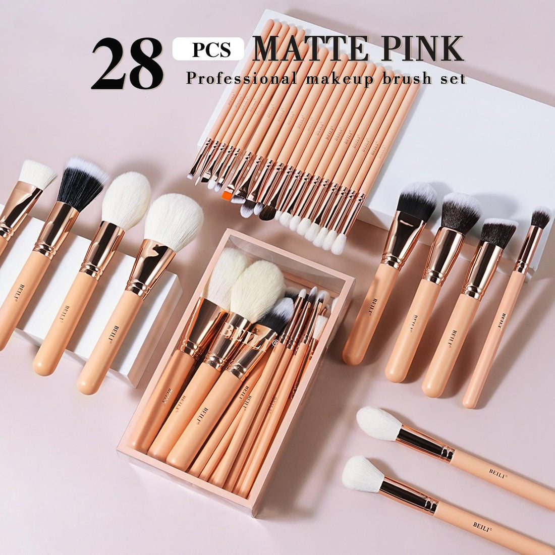 BEILI 28Pcs Rose Gold Makeup Brush Set F28