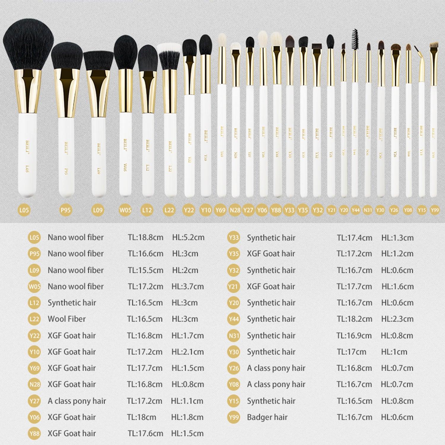 Black Natural-Synthetic Professional Makeup Brush Set 25Pcs, White  WB-S25 - BEILI Official Shop