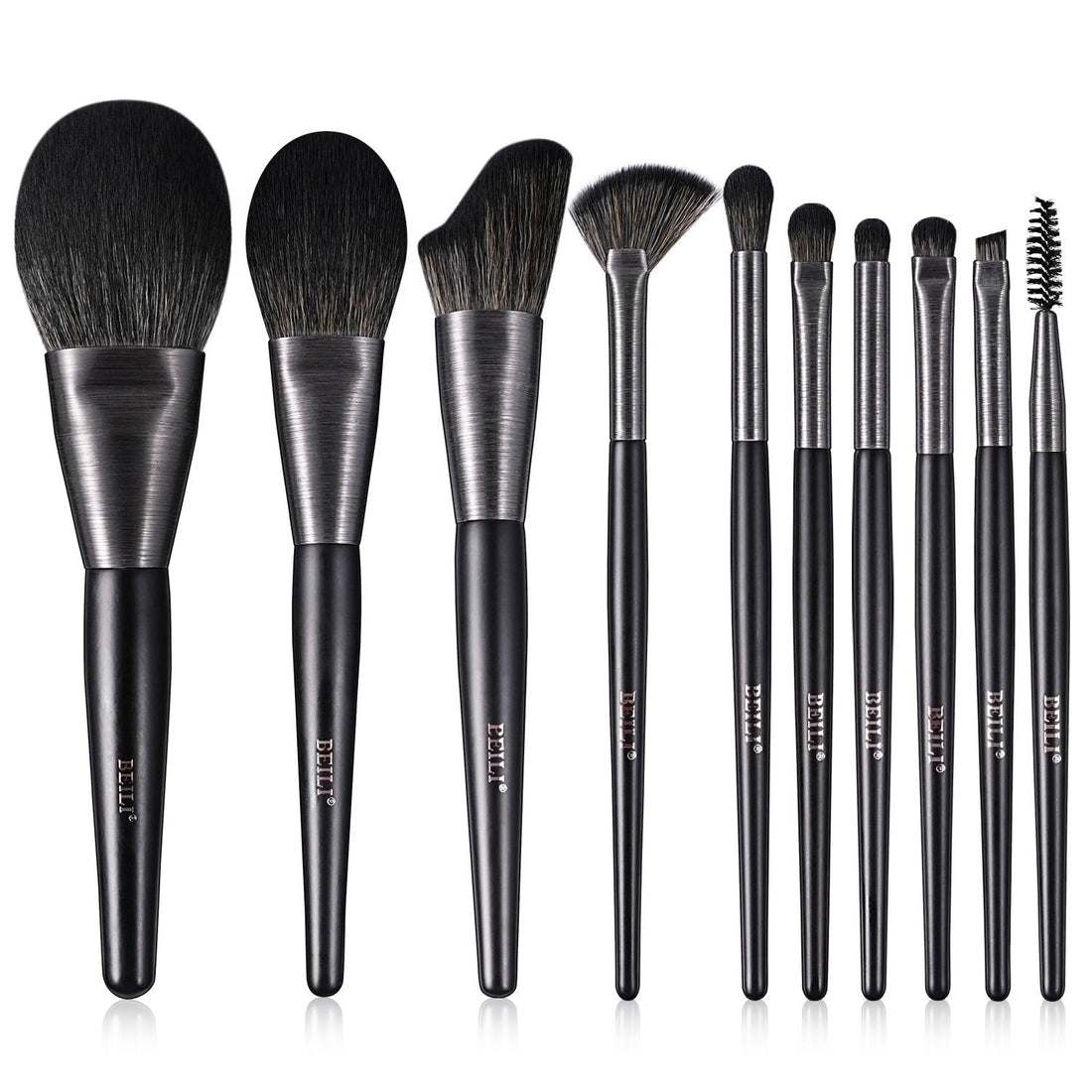 BEILI 10Pcs Make Up Brush Set With Gift Bag Wood - Retro - Black MC10 - BEILI Official Shop