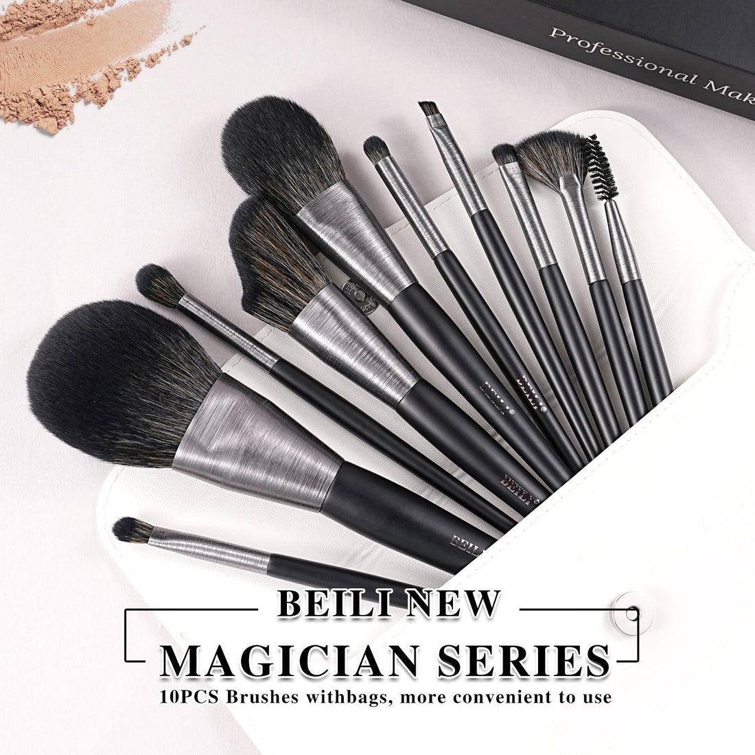 BEILI 10Pcs Make Up Brush Set With Gift Bag Wood - Retro - Black MC10 - BEILI Official Shop