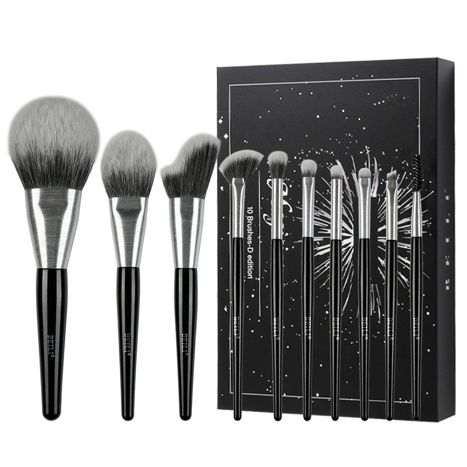 BEILI 10Pcs Make Up Brush Set Wood - Pearlescent Silk - Black MD10 - BEILI Official Shop