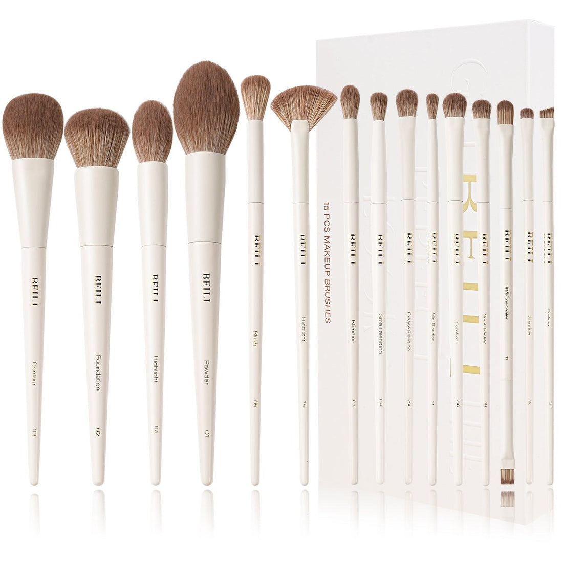 BEILI 15pcs Elegant Beige Face and Eye Makeup Brush Set A15 - BEILI Official Shop