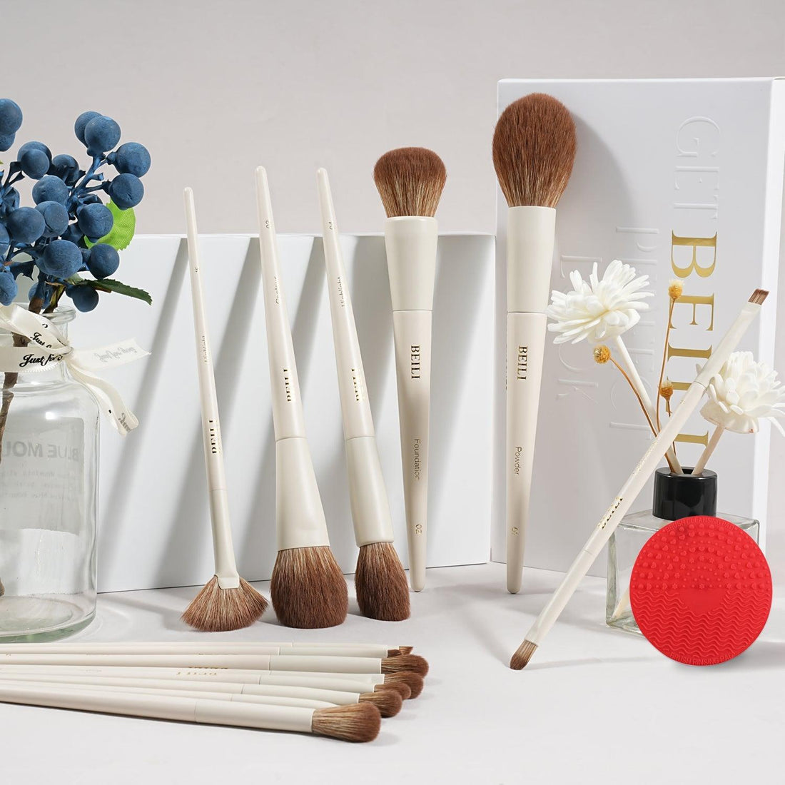 BEILI 15pcs Elegant Beige Face and Eye Makeup Brush Set A15 - BEILI Official Shop