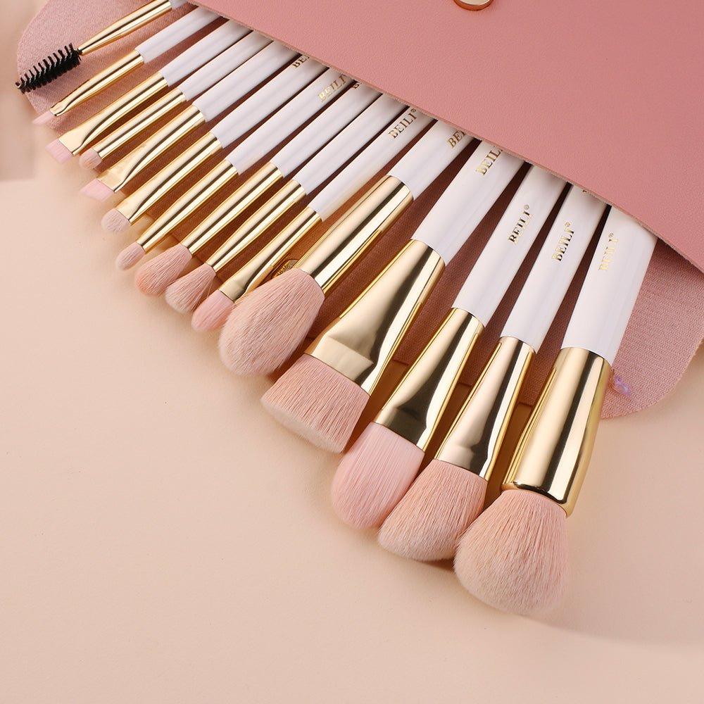 BEILI 15Pcs Premium Pink Vegan Makeup Brush Set WG15/WG15T With Holder - BEILI Official Shop